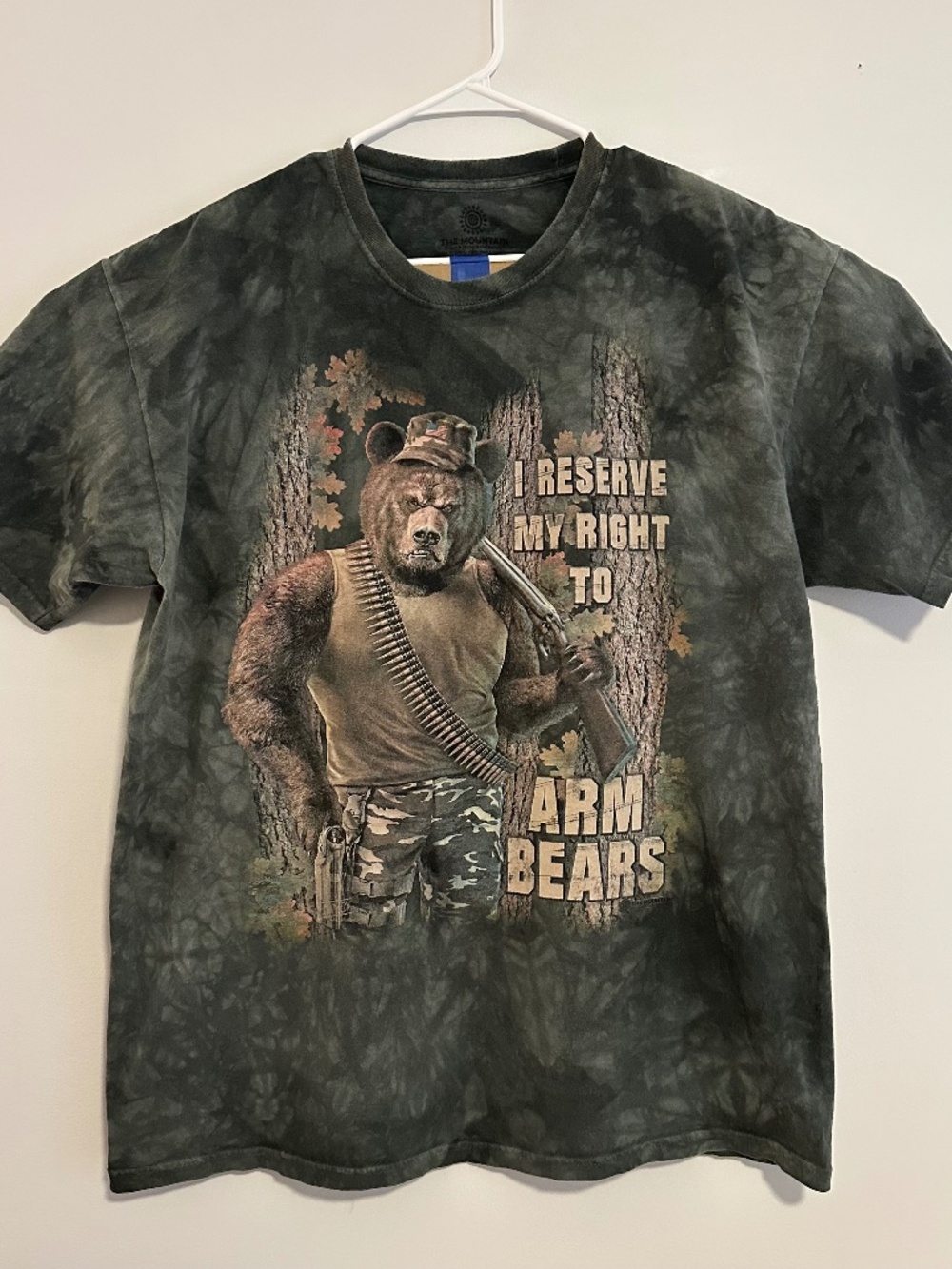 Men's I Reserve My Right To Arm Bears T-Shirt 2XL Green Tie Dye Short Sleeve